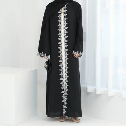 Embroidered Floral Open Abaya for Women - Ramadan Islamic Fashion Cardigan Robe from Dubai