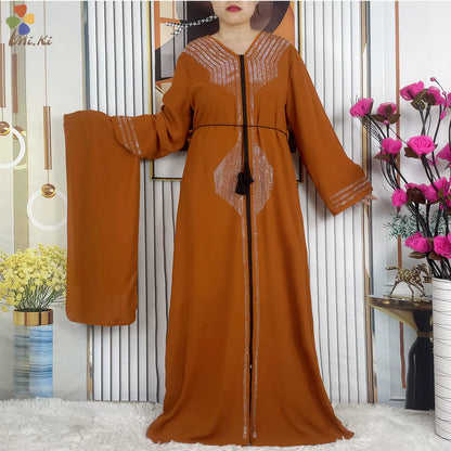 New Ramadan Muslim Dubai Abaya Long Sleeve Chiffon Loose Dashiki Muslim Cardigan Open Abayas African Women Clothing