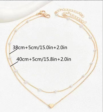 Special-Interest Design Double Layer Twin Pearl Heart Necklace