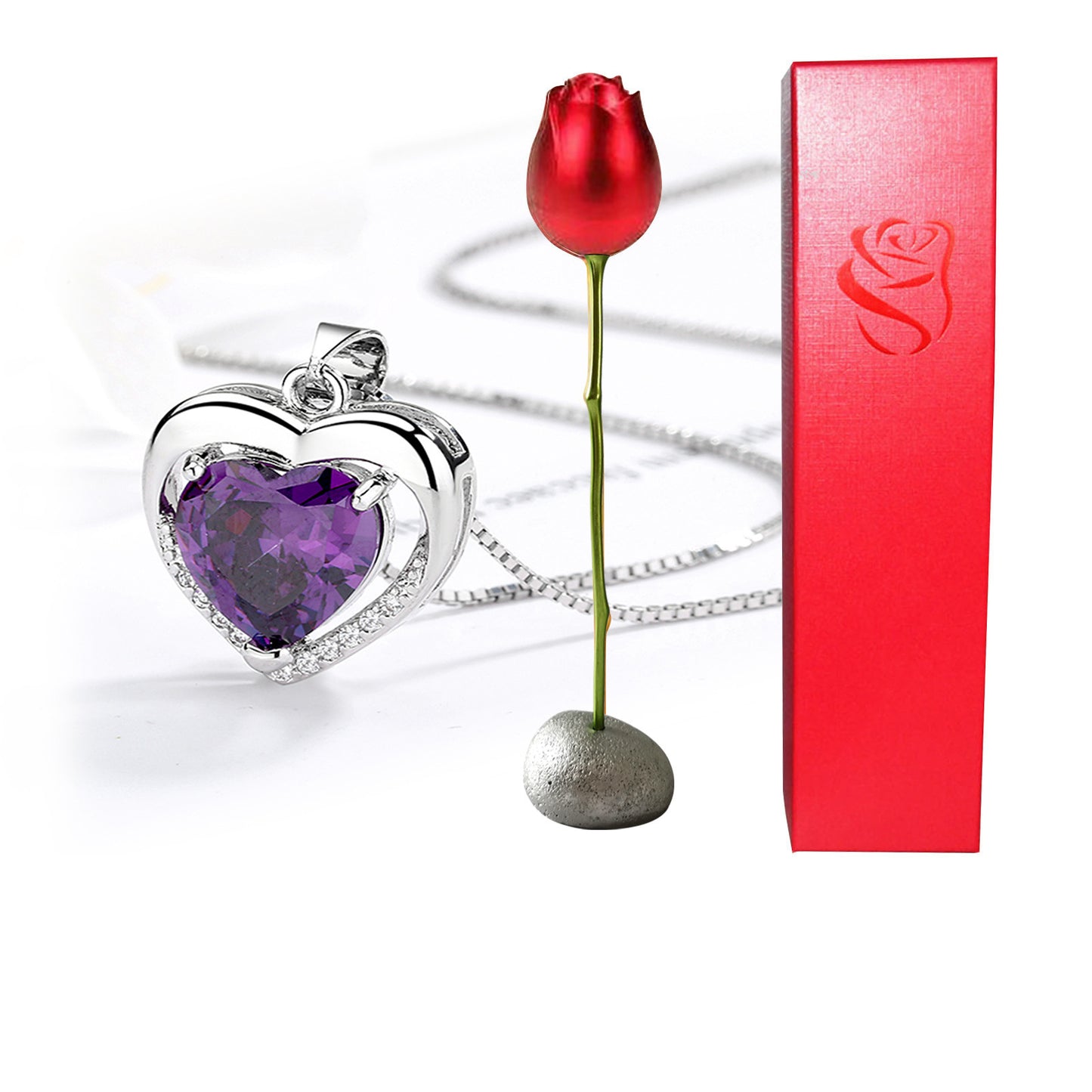 new Heart Shaped Blue Purple Crystal Diamond Pendant Rose Head Necklace