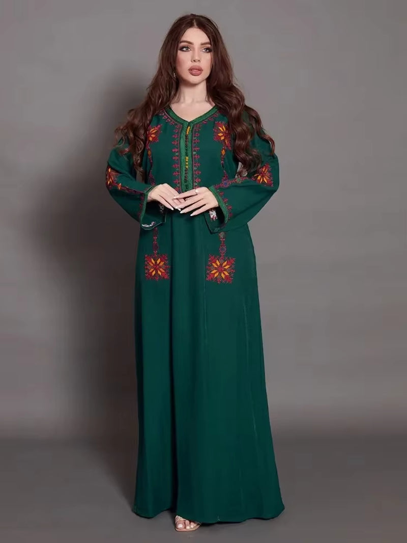 Elegant Embroidered Muslim Women's Jalabiya Abaya for Ramadan - Long Kimono Robe and Moroccan Caftan Dress