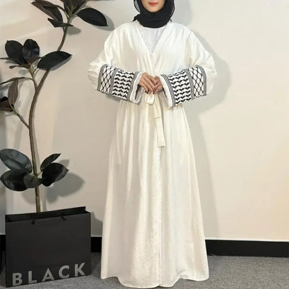 Women's Long Sleeve Open Front Abaya Cardigan with Tassel Embroidery - Maxi Dress Kaftan Jilbab