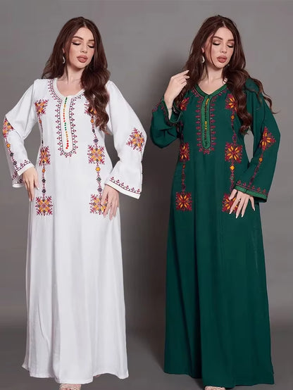 Elegant Embroidered Muslim Women's Jalabiya Abaya for Ramadan - Long Kimono Robe and Moroccan Caftan Dress