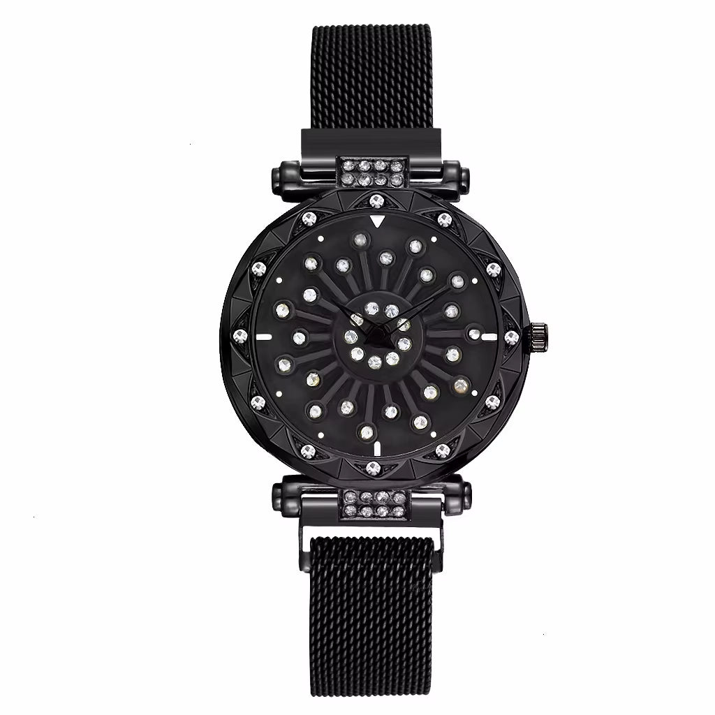 2025 Reloj Mujer Creative Whirling Women Watches Magnet Buckle Rotating Diamond Dial Quatrz Wristwatch Ladies Watches Best Gifts