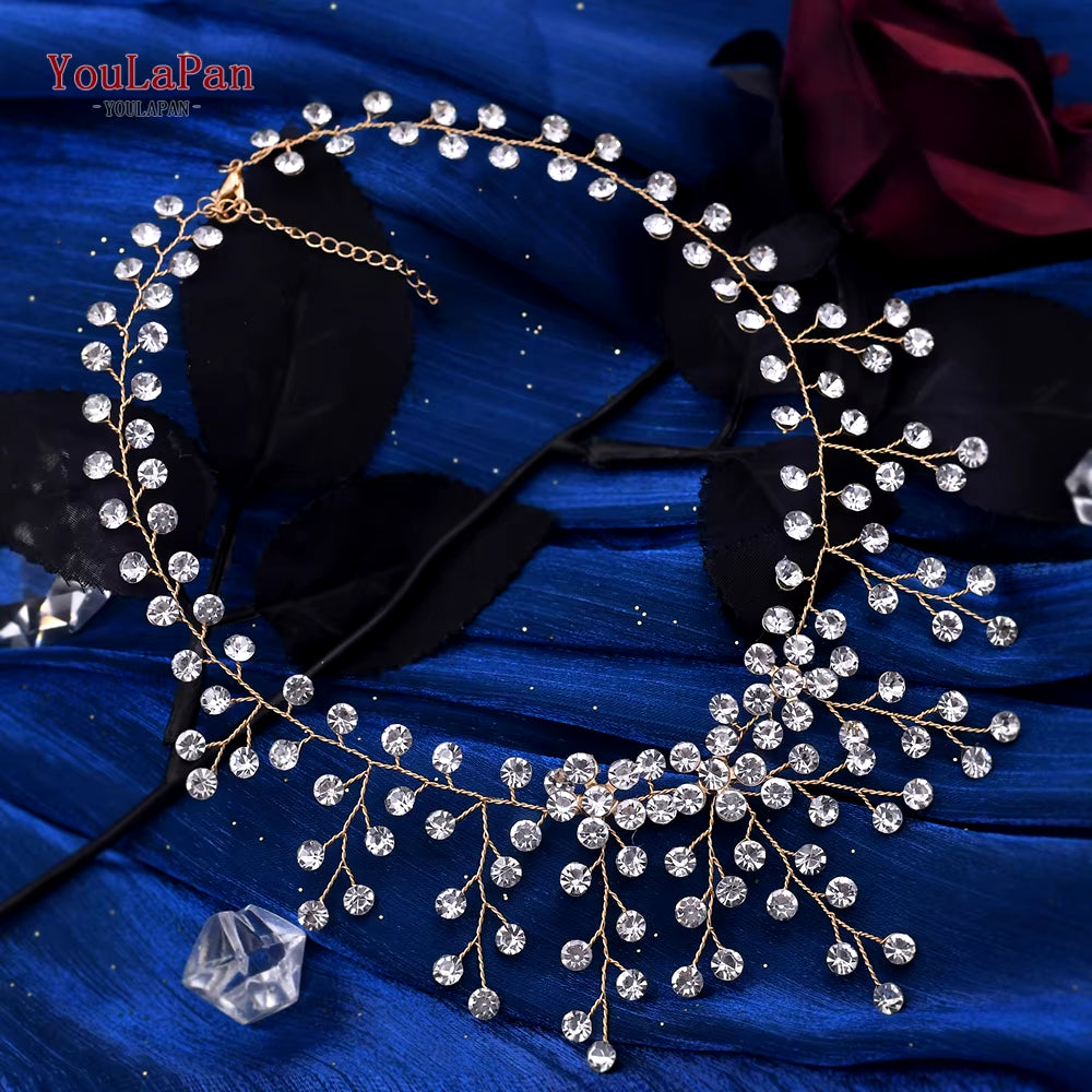 TOPQUEEN Elegant Crystal Woman Necklace Bridal Clavicle Chain Choker Wedding Party Diamante Brides Jewelry Anniversary Gift HN01