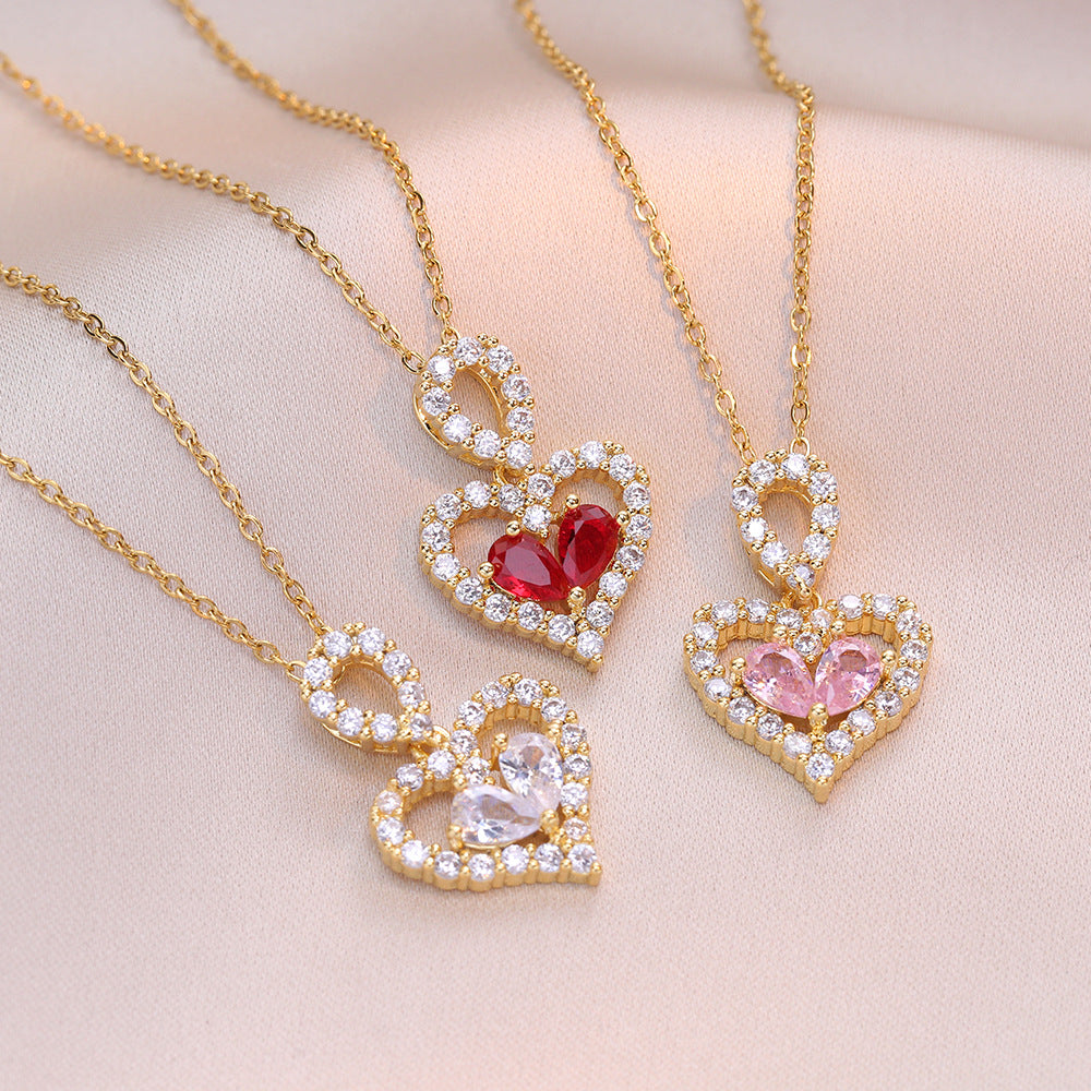 Exquisite Luxury Rhinestone Crystal Heart Pendants Necklaces for Women Party Jewelry Gifts Fashion Jewelry