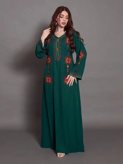 Elegant Embroidered Muslim Women's Jalabiya Abaya for Ramadan - Long Kimono Robe and Moroccan Caftan Dress