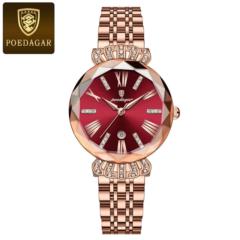 POEDAGAR Romantic Crystal Ladies Watches Top Brand Diamond Waterproof Women Watch Luxury Stainless Steel Female Clocks Rose Gold