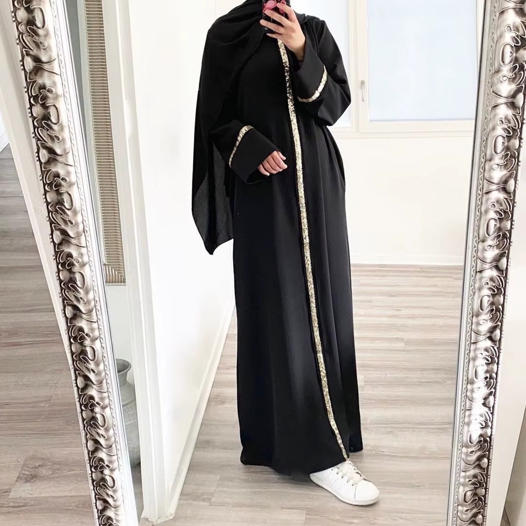 Elegant Sequin Chiffon Kaftan Dress for Women - Islamic Arabian Abaya Collection