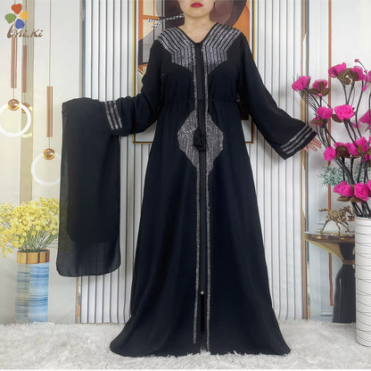 New Ramadan Muslim Dubai Abaya Long Sleeve Chiffon Loose Dashiki Muslim Cardigan Open Abayas African Women Clothing