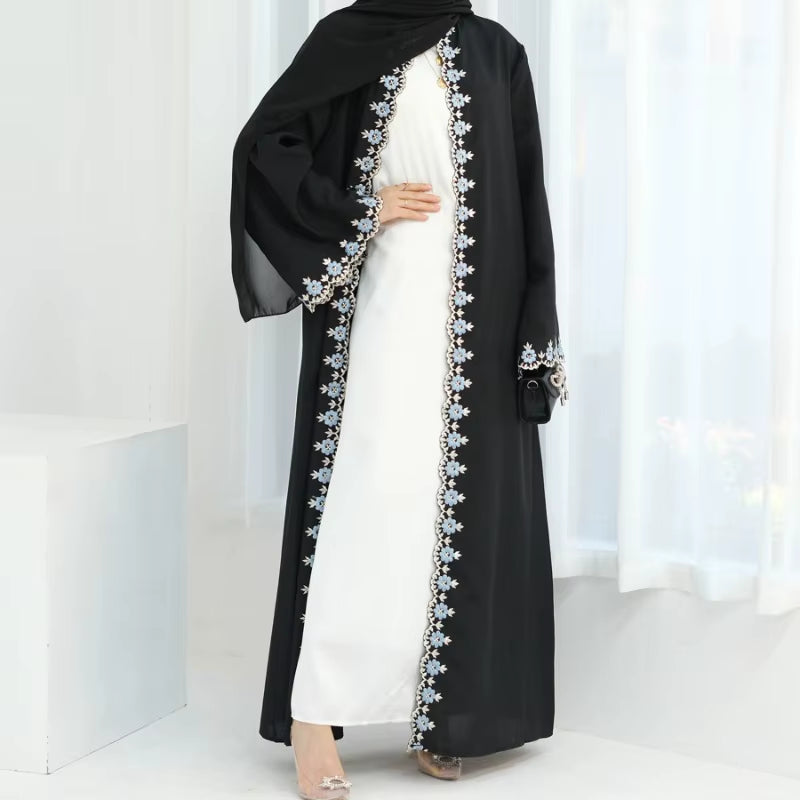 Embroidered Floral Open Abaya for Women - Ramadan Islamic Fashion Cardigan Robe from Dubai