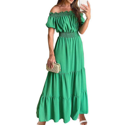 Boho Dresses for Women 2024 Summer Sexy off Shoulder Solid Color Flare Sleeve Tunic Dress Women Casual Mini Sundress Vestido