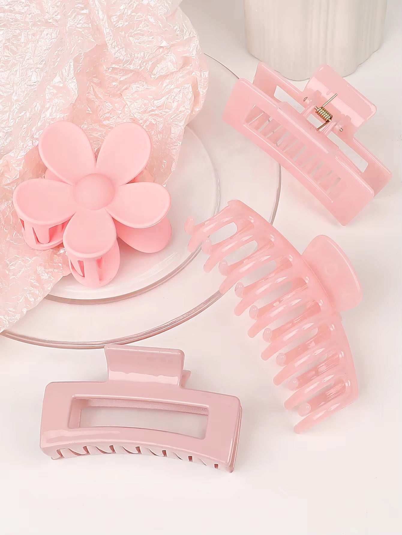 4Pcs Pink Colors Hair Claw Clips Accessories with Multi-Styles, Flower Claw Clips for Thick Hair, Hair Clips for Women Non Slip