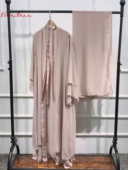 Chiffon Abaya Kimono for Women - Casual Islamic Cardigan with Belt, Dubai Style