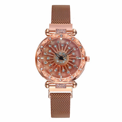 2025 Reloj Mujer Creative Whirling Women Watches Magnet Buckle Rotating Diamond Dial Quatrz Wristwatch Ladies Watches Best Gifts