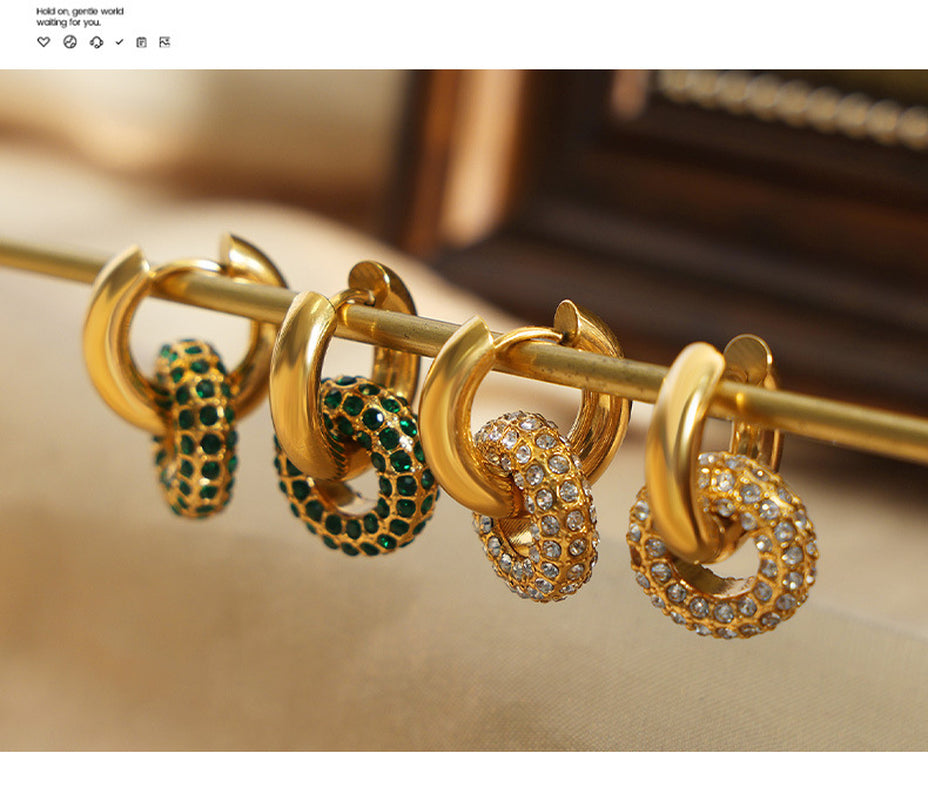 High-Grade Light Luxury Personality Titanium Steel Gold-Plated Diamond round Versatile Earrings