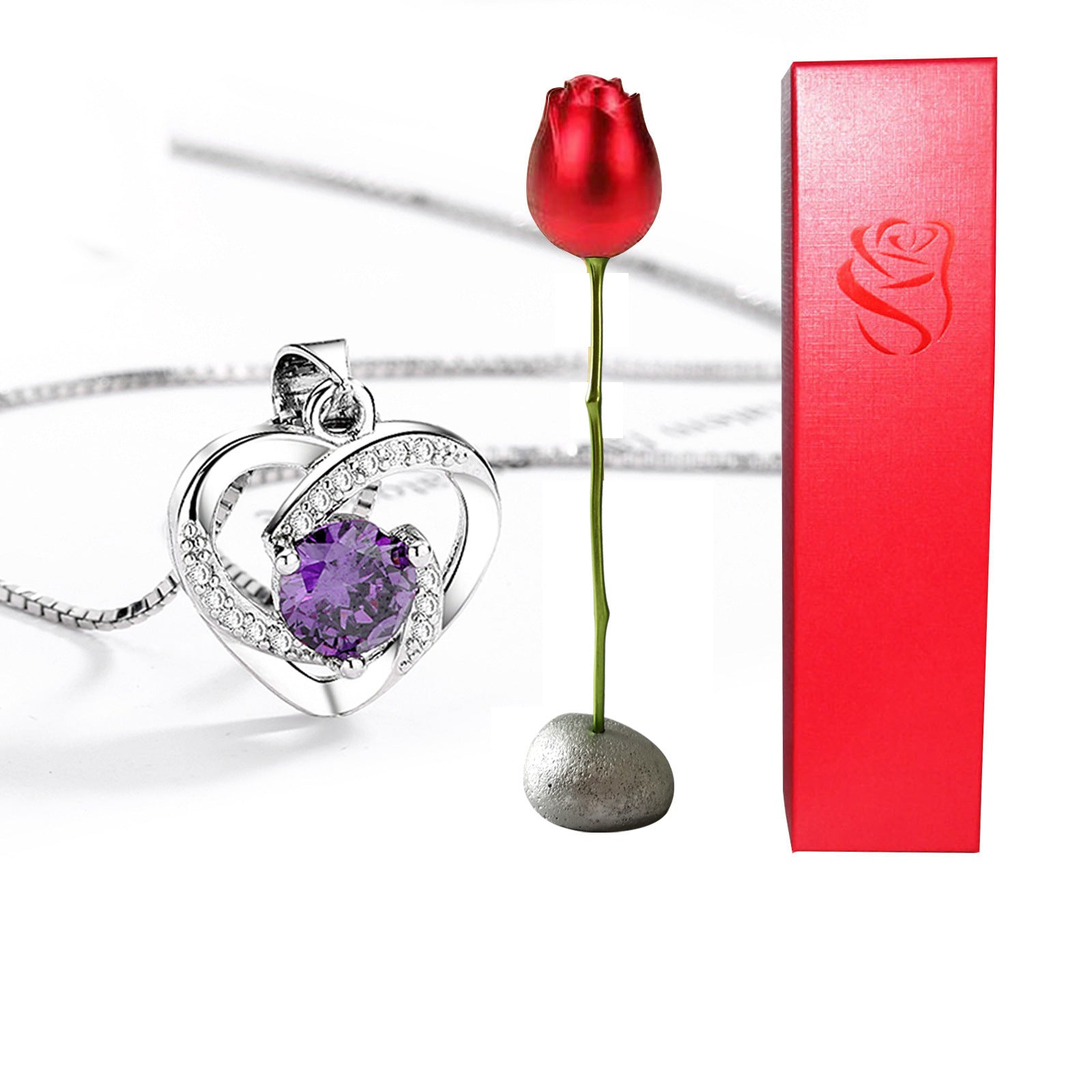 new Heart Shaped Blue Purple Crystal Diamond Pendant Rose Head Necklace