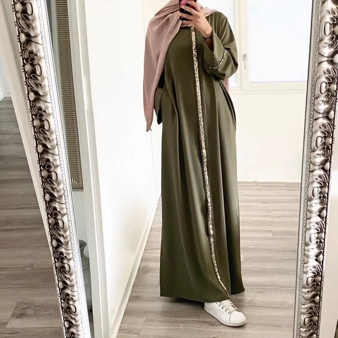 Elegant Sequin Chiffon Kaftan Dress for Women - Islamic Arabian Abaya Collection