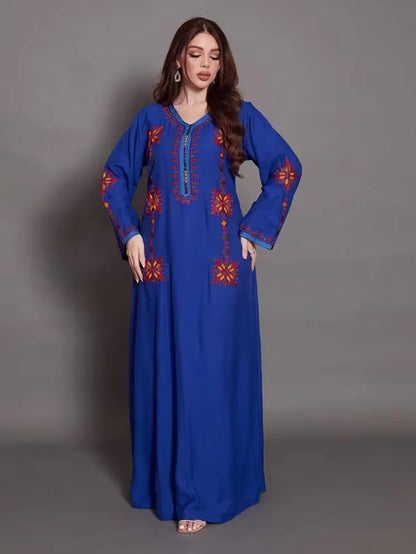 Elegant Embroidered Muslim Women's Jalabiya Abaya for Ramadan - Long Kimono Robe and Moroccan Caftan Dress