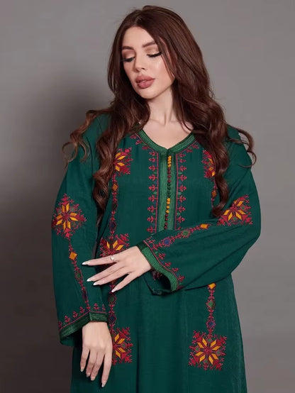 Elegant Embroidered Muslim Women's Jalabiya Abaya for Ramadan - Long Kimono Robe and Moroccan Caftan Dress