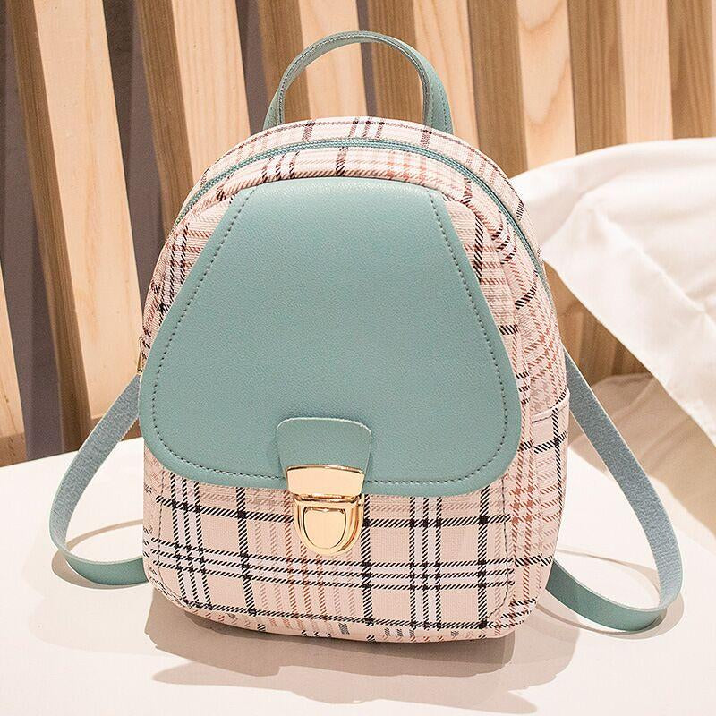 Ladies Check Lock Small Backpack One Shoulder Diagonal Handbag Coin Purse