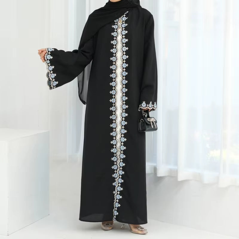 Embroidered Floral Open Abaya for Women - Ramadan Islamic Fashion Cardigan Robe from Dubai