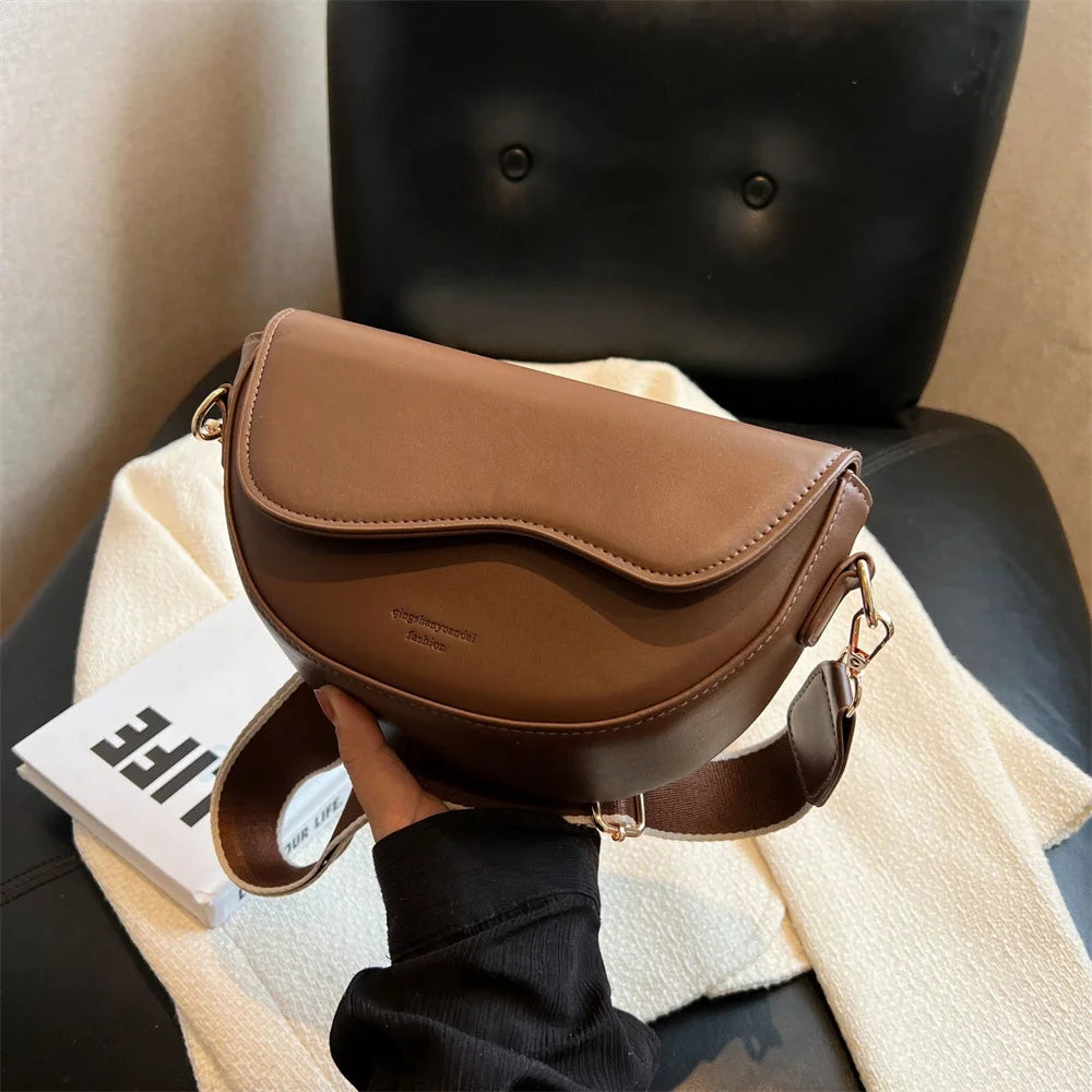 2025 New Pu Leather Women'S Crossbody Bags with Stylish Red Wide Shoulder Strap Fashionable Shoulder Solid Color Underarm Bags