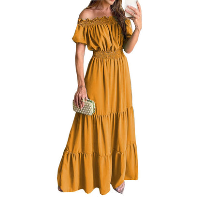 Boho Dresses for Women 2024 Summer Sexy off Shoulder Solid Color Flare Sleeve Tunic Dress Women Casual Mini Sundress Vestido