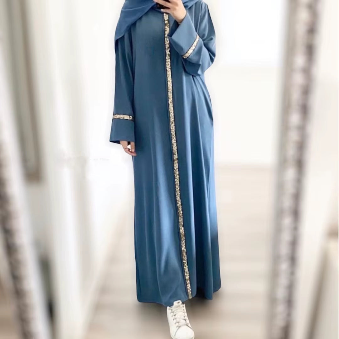 Elegant Sequin Chiffon Kaftan Dress for Women - Islamic Arabian Abaya Collection