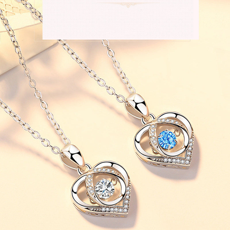 Beating Heart Necklace Women'S Korean-Style Elegant Smart Heart-Shaped Collarbone Necklace Valentine'S Day Gift Pendant