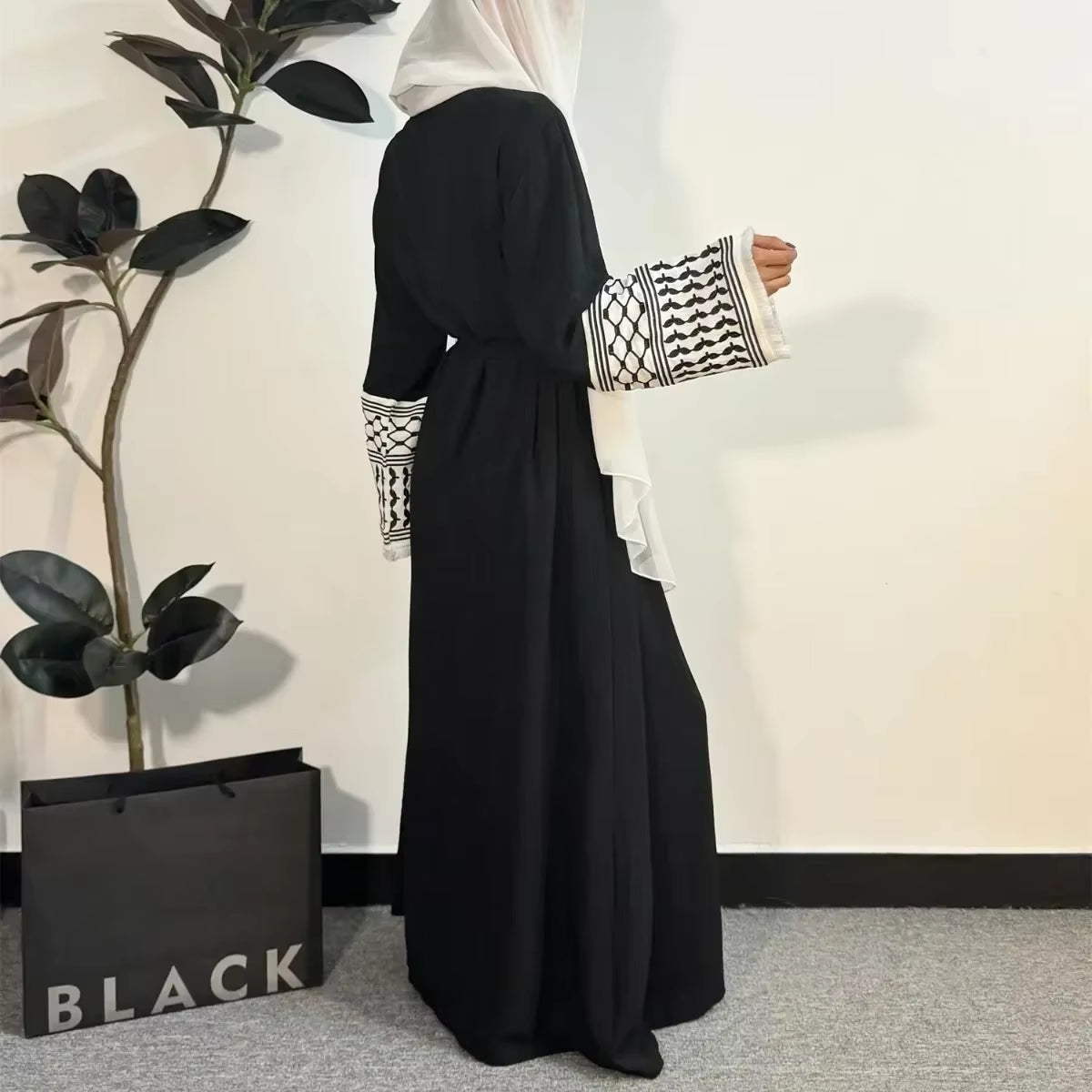 Women's Long Sleeve Open Front Abaya Cardigan with Tassel Embroidery - Maxi Dress Kaftan Jilbab