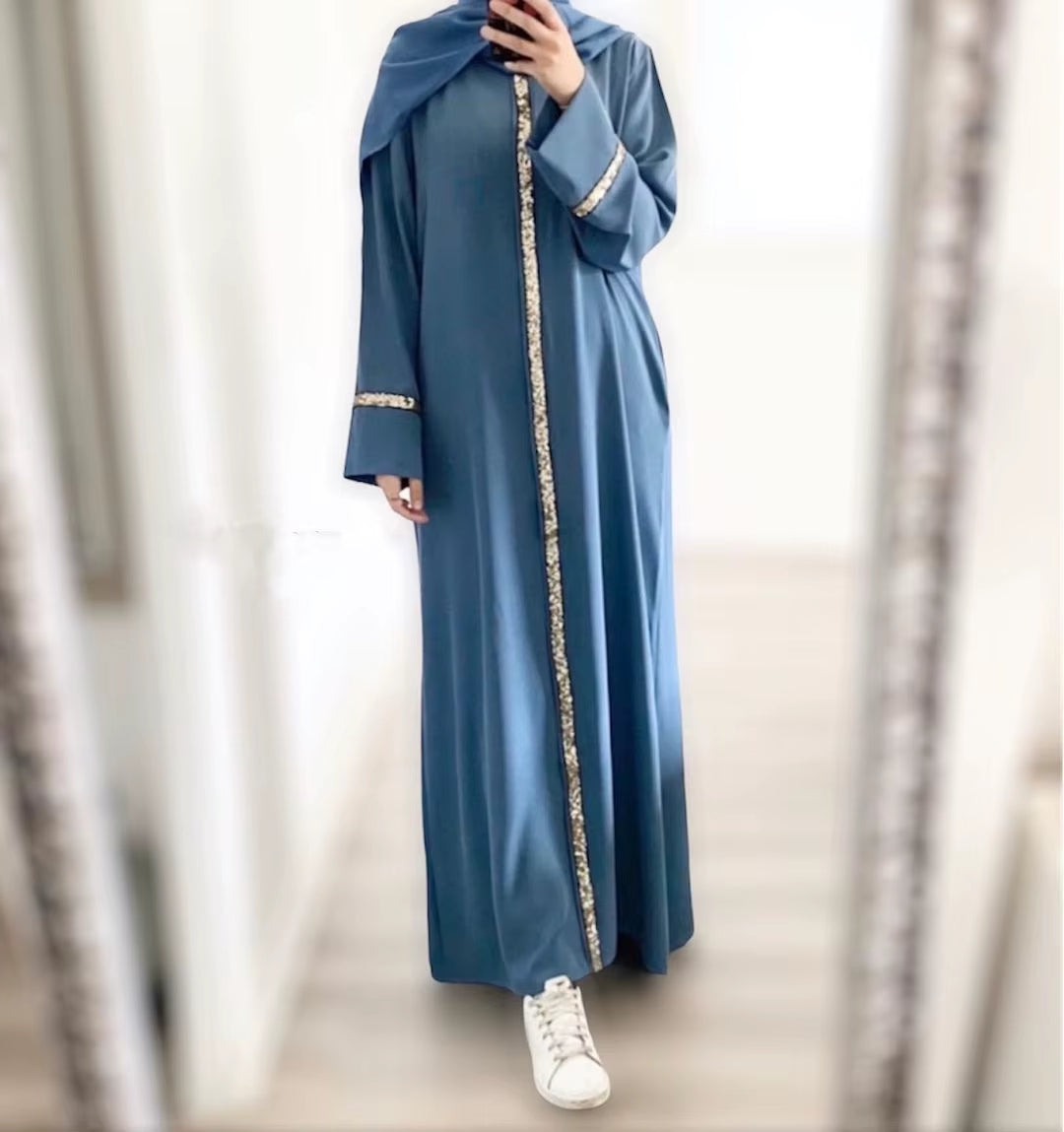 Elegant Sequin Chiffon Kaftan Dress for Women - Islamic Arabian Abaya Collection