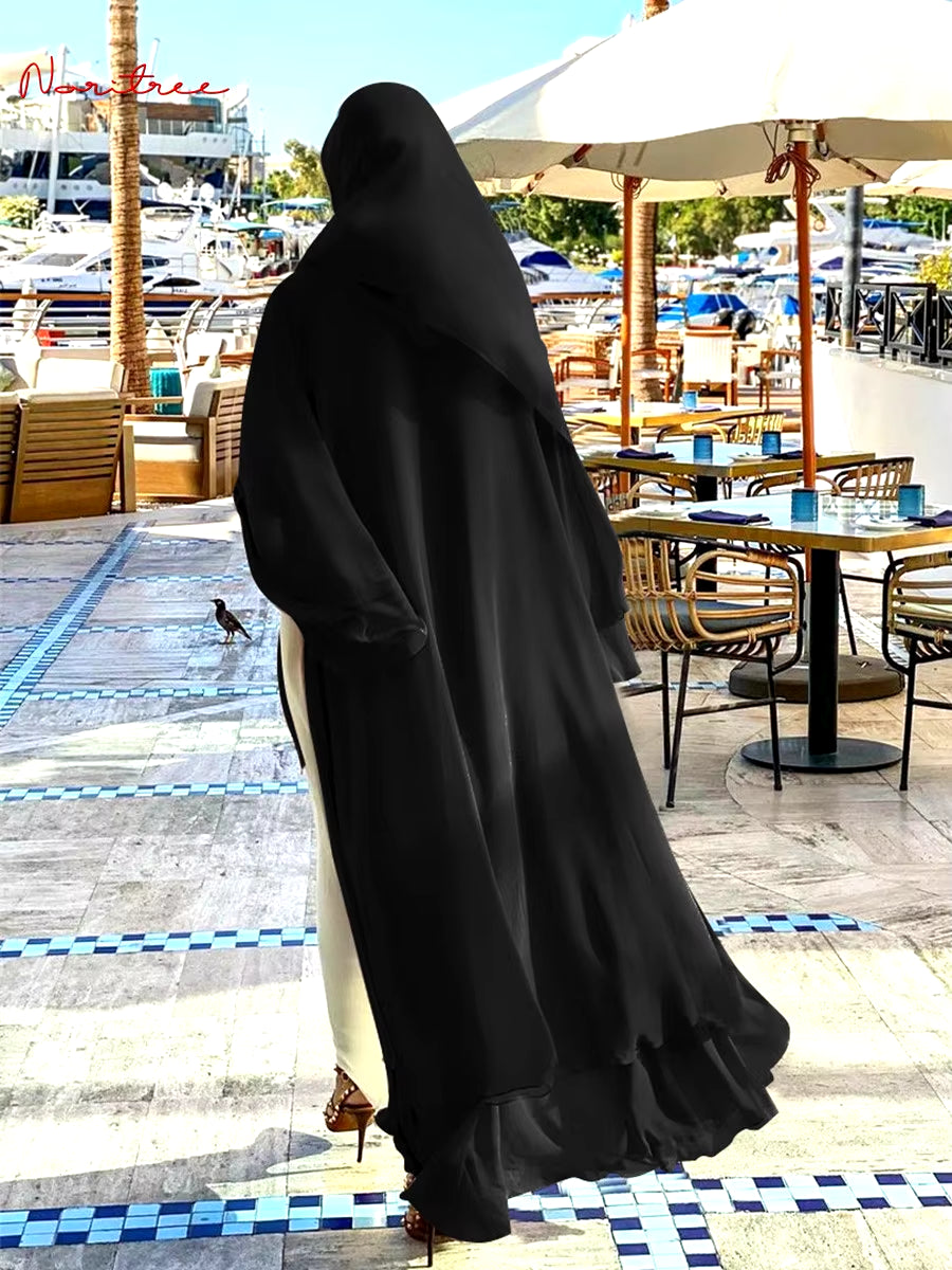 Chiffon Abaya Kimono for Women - Casual Islamic Cardigan with Belt, Dubai Style