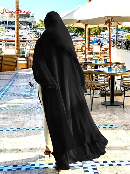 Chiffon Abaya Kimono for Women - Casual Islamic Cardigan with Belt, Dubai Style