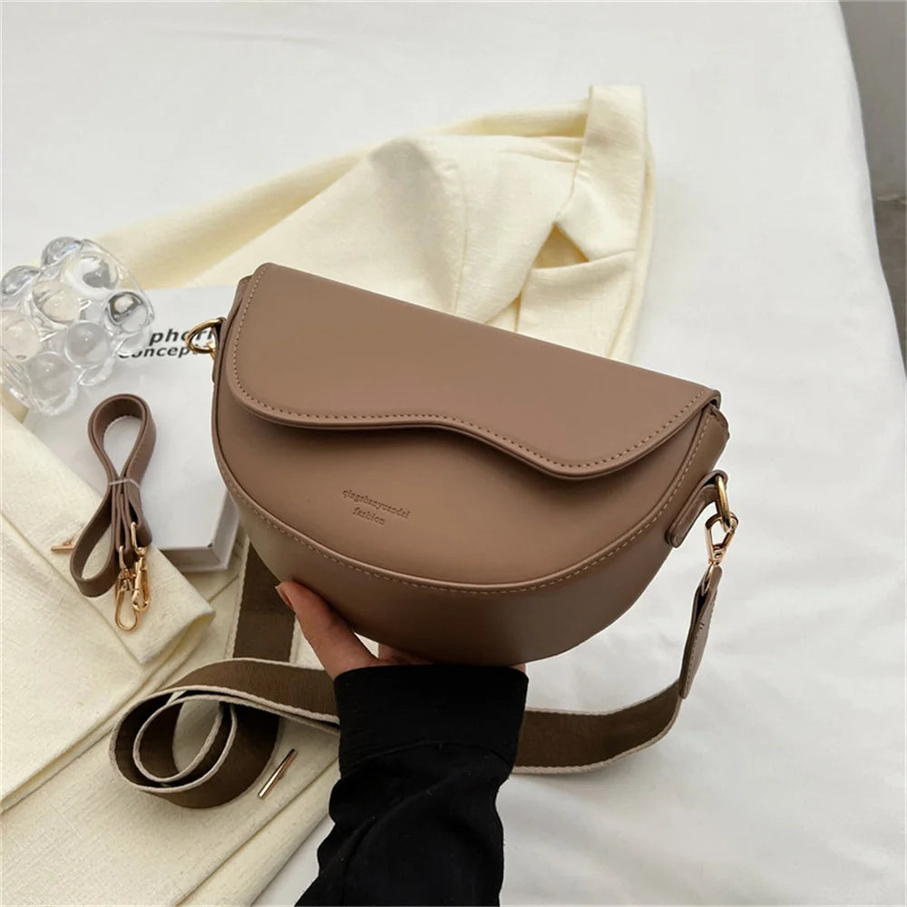 2025 New Pu Leather Women'S Crossbody Bags with Stylish Red Wide Shoulder Strap Fashionable Shoulder Solid Color Underarm Bags