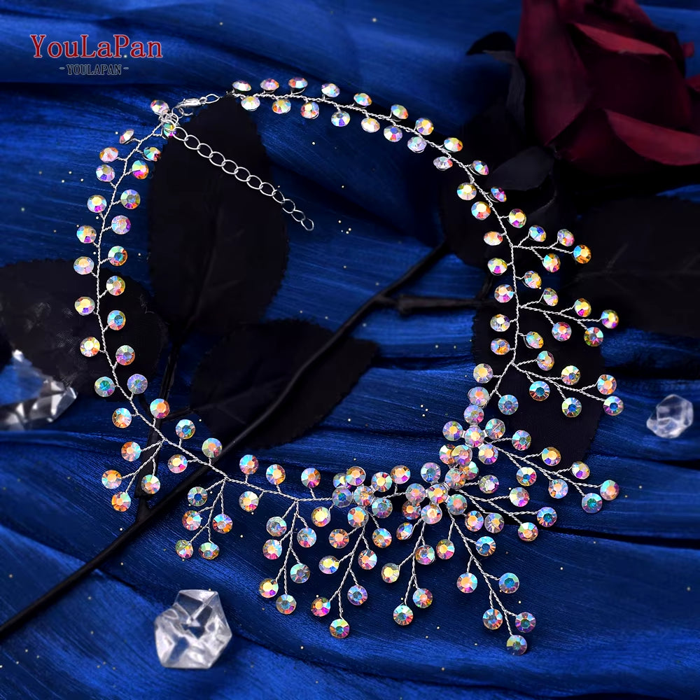 TOPQUEEN Elegant Crystal Woman Necklace Bridal Clavicle Chain Choker Wedding Party Diamante Brides Jewelry Anniversary Gift HN01