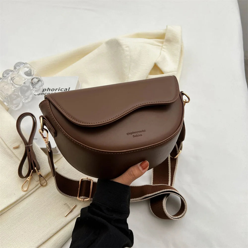 2025 New Pu Leather Women'S Crossbody Bags with Stylish Red Wide Shoulder Strap Fashionable Shoulder Solid Color Underarm Bags