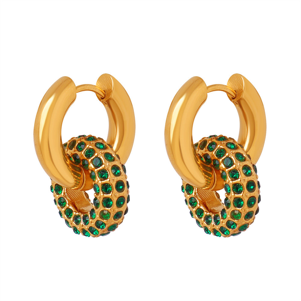 High-Grade Light Luxury Personality Titanium Steel Gold-Plated Diamond round Versatile Earrings