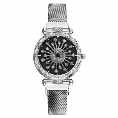 2025 Reloj Mujer Creative Whirling Women Watches Magnet Buckle Rotating Diamond Dial Quatrz Wristwatch Ladies Watches Best Gifts