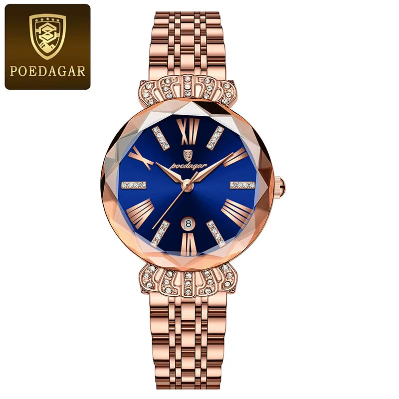 POEDAGAR Romantic Crystal Ladies Watches Top Brand Diamond Waterproof Women Watch Luxury Stainless Steel Female Clocks Rose Gold