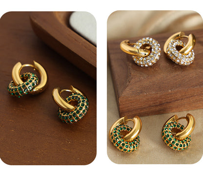 High-Grade Light Luxury Personality Titanium Steel Gold-Plated Diamond round Versatile Earrings