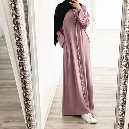 Elegant Sequin Chiffon Kaftan Dress for Women - Islamic Arabian Abaya Collection