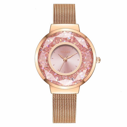 YOLAKO Luxury Women Dress Rose Gold Crystal Watches Stainless Steel Mesh Belt Quartz Watch Ladies Watches Relogio Feminino 2020