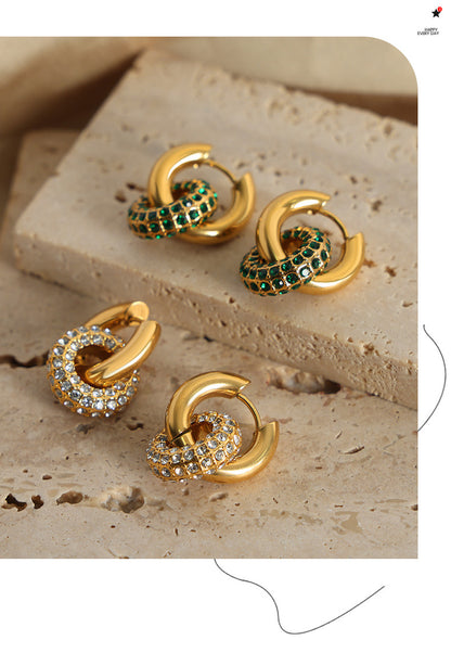 High-Grade Light Luxury Personality Titanium Steel Gold-Plated Diamond round Versatile Earrings