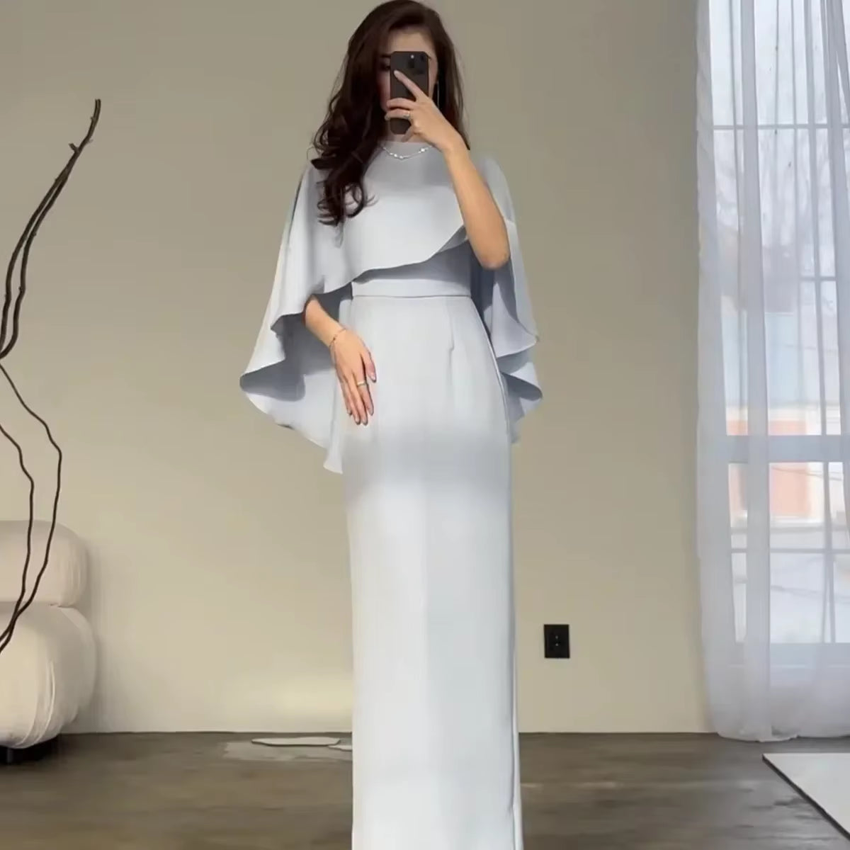 Elegant Satin Batwing Shawl Abaya Maxi Dress for Women - Dubai Inspired Kaftan