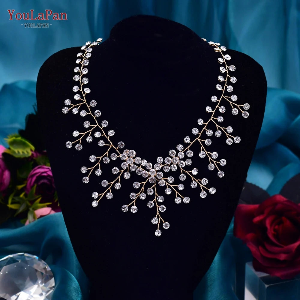 TOPQUEEN Elegant Crystal Woman Necklace Bridal Clavicle Chain Choker Wedding Party Diamante Brides Jewelry Anniversary Gift HN01