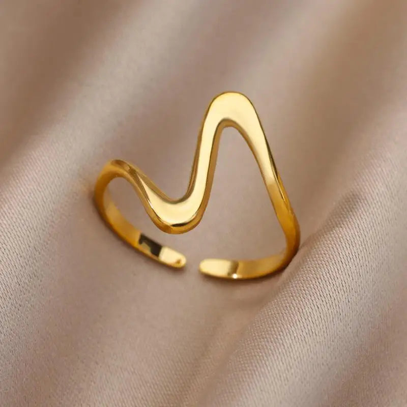 48 Style Women Stainless Steel Rings Gold Color Hollow Out Geometric Open Ring for Female Golden Charm Jewelry Accessories Gifts