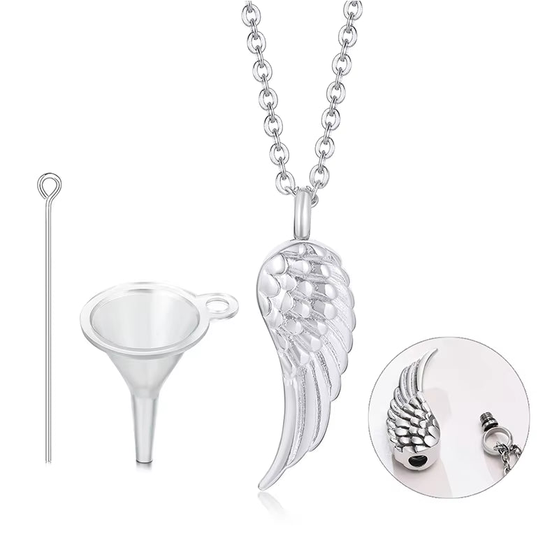 Angel Wing Cremation Necklace for Women Men,Stainless Steel Urn Pendant Ashes Holder Memorial Jewelry,Keepsake Gift