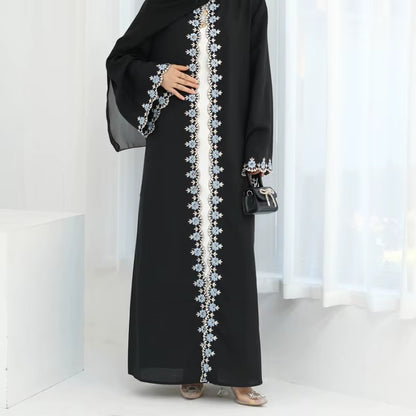 Embroidered Floral Open Abaya for Women - Ramadan Islamic Fashion Cardigan Robe from Dubai