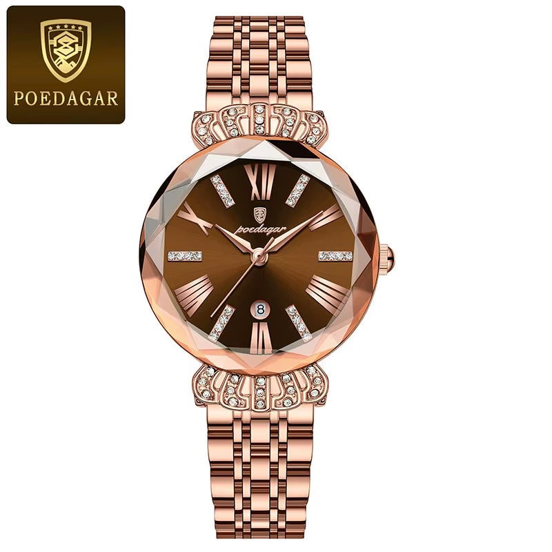 POEDAGAR Romantic Crystal Ladies Watches Top Brand Diamond Waterproof Women Watch Luxury Stainless Steel Female Clocks Rose Gold